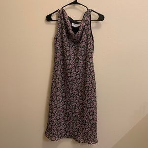 Vintage 90s Jessica Howard black with purple roses floral midi dress